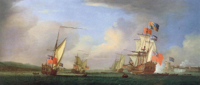 Monamy, Peter The Royal yacht Peregrine and another yacht in the Medway off Gillingham Kent,Passing Upnor Castel Spain oil painting art